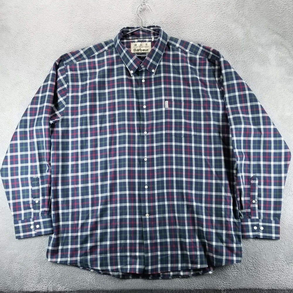 Barbour Shirt Mens 3XL Blue Plaid‎ Button Down Long Sleeve Regular Fit